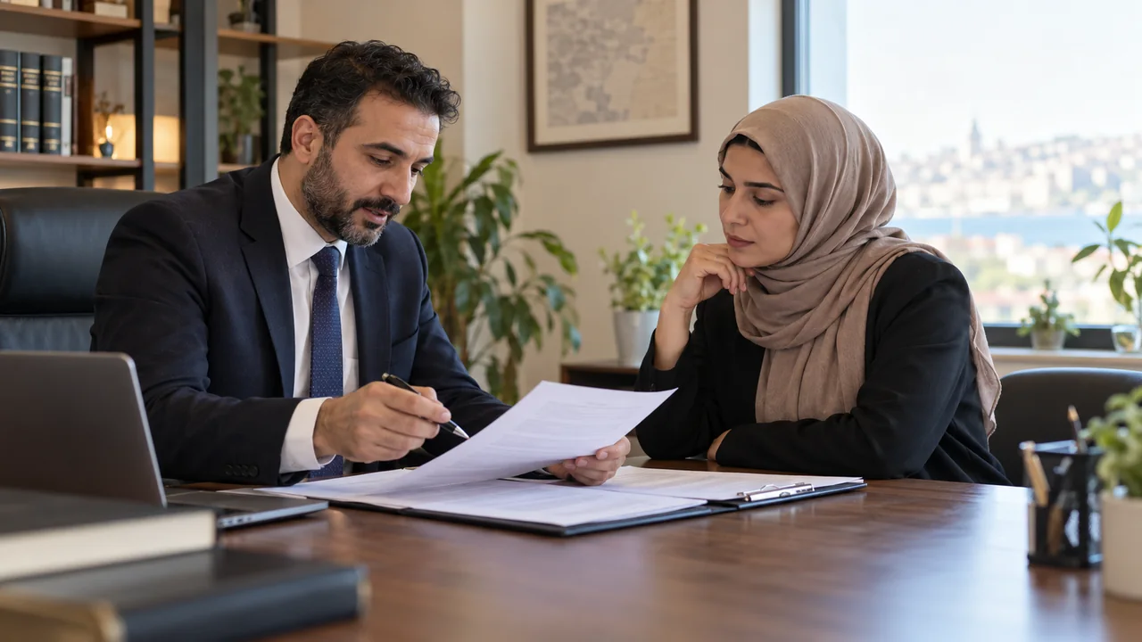 محامي سوري في تركيا يناقش مستندات قضية مع عميلة باللغة العربية